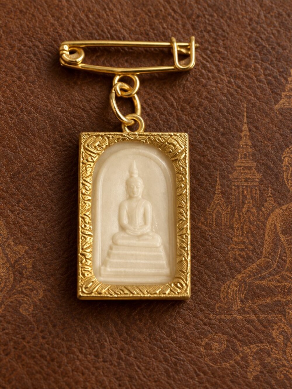 Phra Somdej Style Thai Buddha Amulet Vintage Pendant Brooch Buddhism Lapel Pin